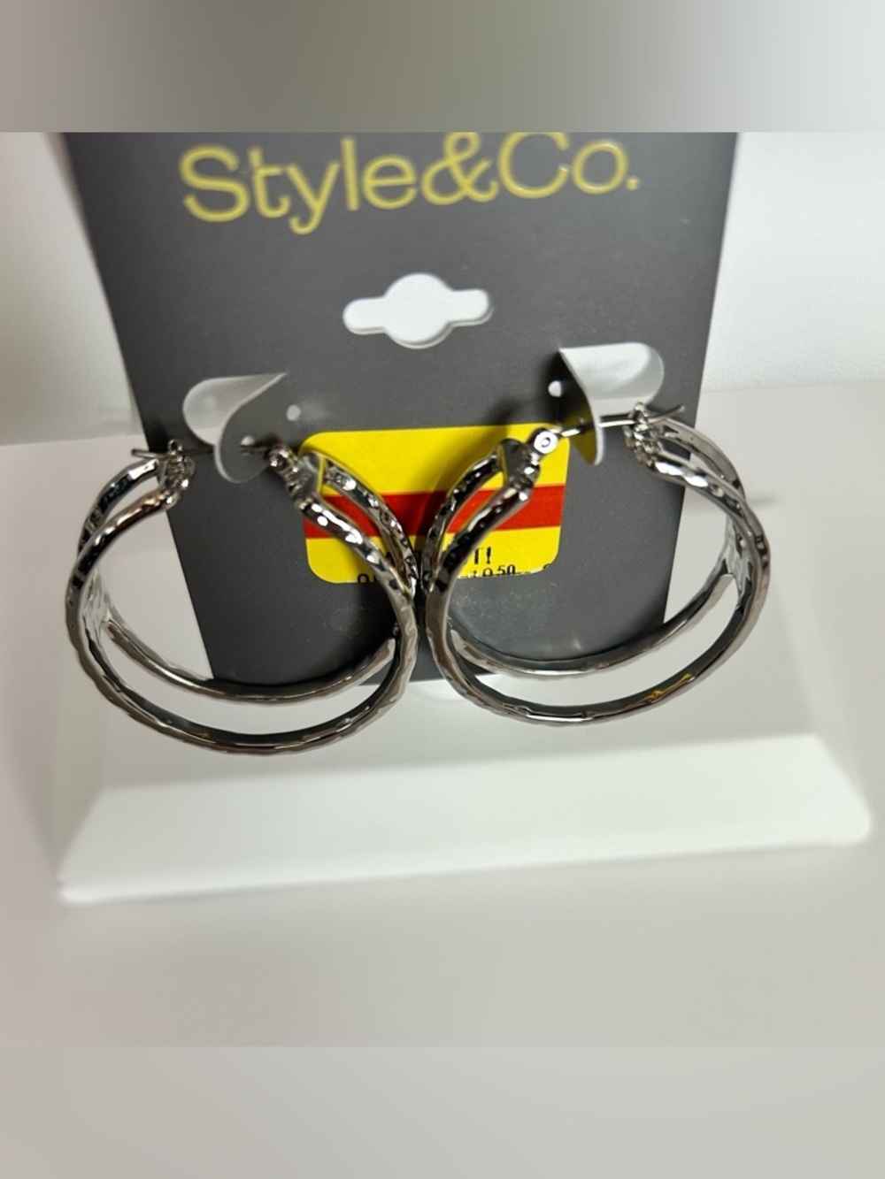 Style & Co. Silver Textured Hoop Earrings - Picture 5 of 7
